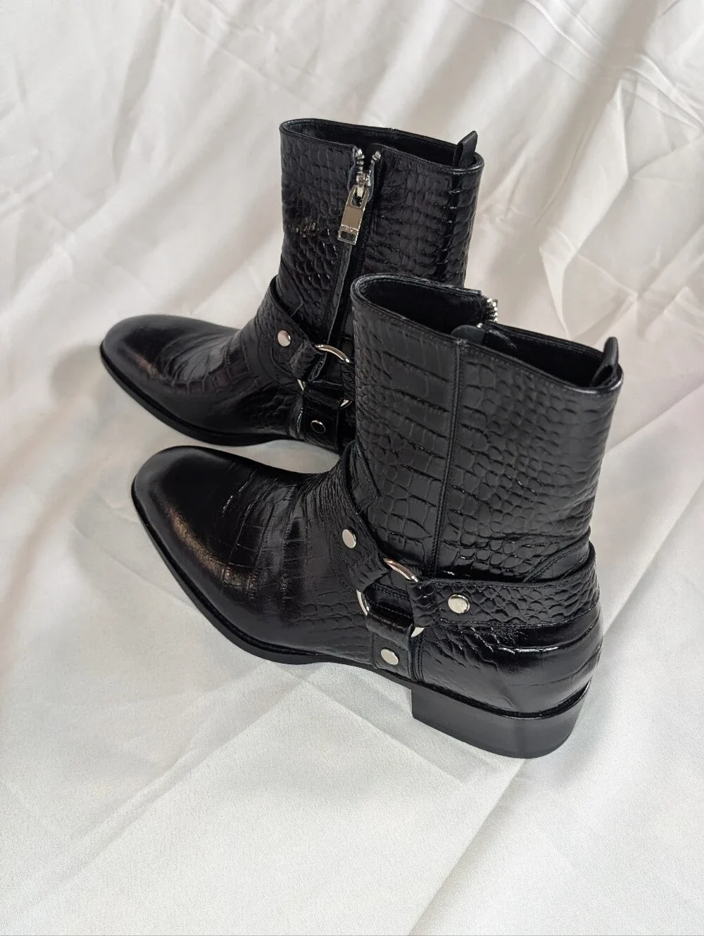 Saint Laurent Black Croc-Embossed Harness Western Boot - Picture 9 of 13